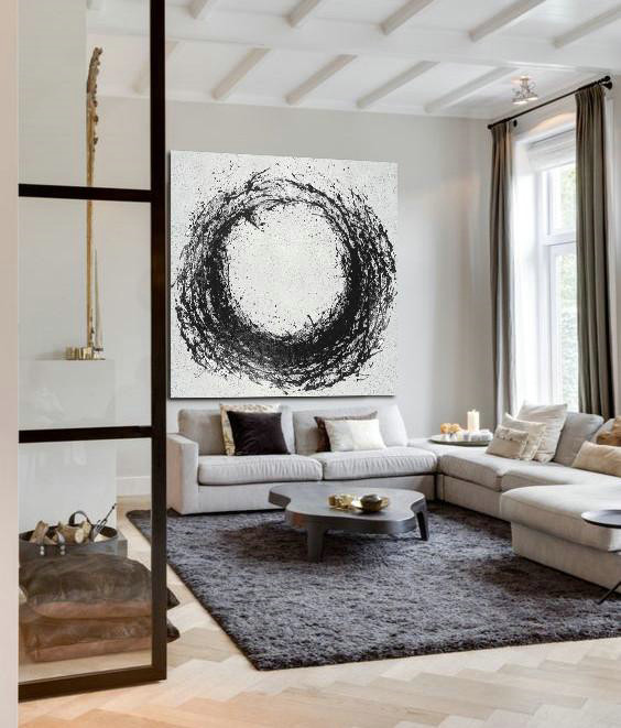 Handmade Large Contemporary Art,Oversized Minimal Black And White Painting - Click Image to Close